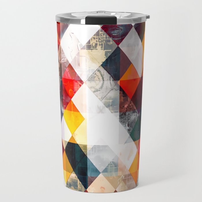 geometric pixel square pattern abstract background in red orange brown Travel Mug