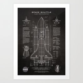 NASA Space Shuttle Blueprint in High Resolution (chalkboard black)  Art Print