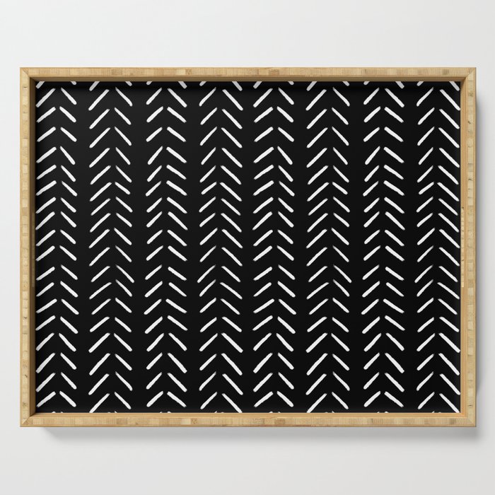 Minimalist Hand Drawn Herringbone Pattern (white/black) Serving Tray