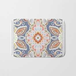Decorative abstract colorful background, geometric floral doodle pattern with ornate lace frame. Tribal ethnic ornament. Bandanna shawl, tablecloth fabric print, silk neck scarf, kerchief design Bath Mat