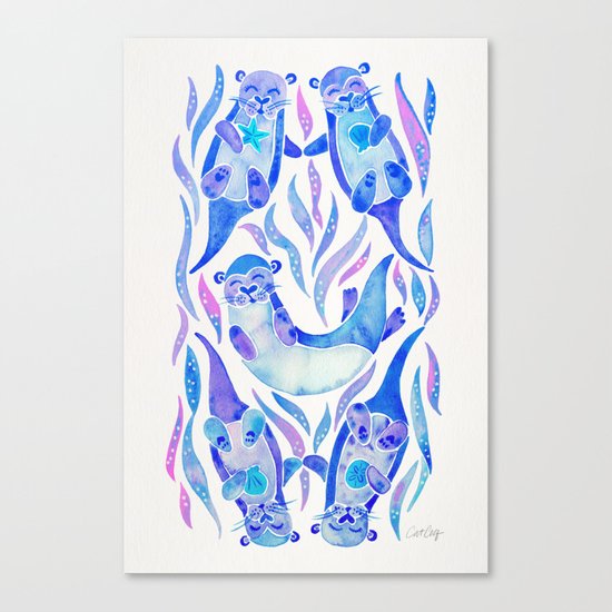 Five Otters – Indigo Ombré Canvas Print