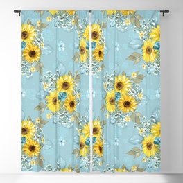 Beautiful Blue & Yellow Sunflowers Blackout Curtain