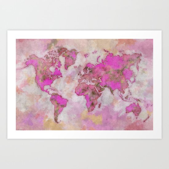 World Map Violet Art Print
