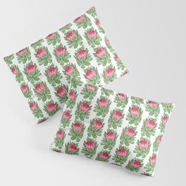 Pink Proteas Pillow Sham | Proteas, Flora, Homewares, Flowers, Femketextiles, Protea, Bushflowers, Drawing, Floral, Green 
