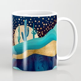 Indigo Desert Night Kaffeebecher | Indigo, Desert, Nature, Hills, Blue, Contemporary, Mountains, Watercolor, Moon, Gold 