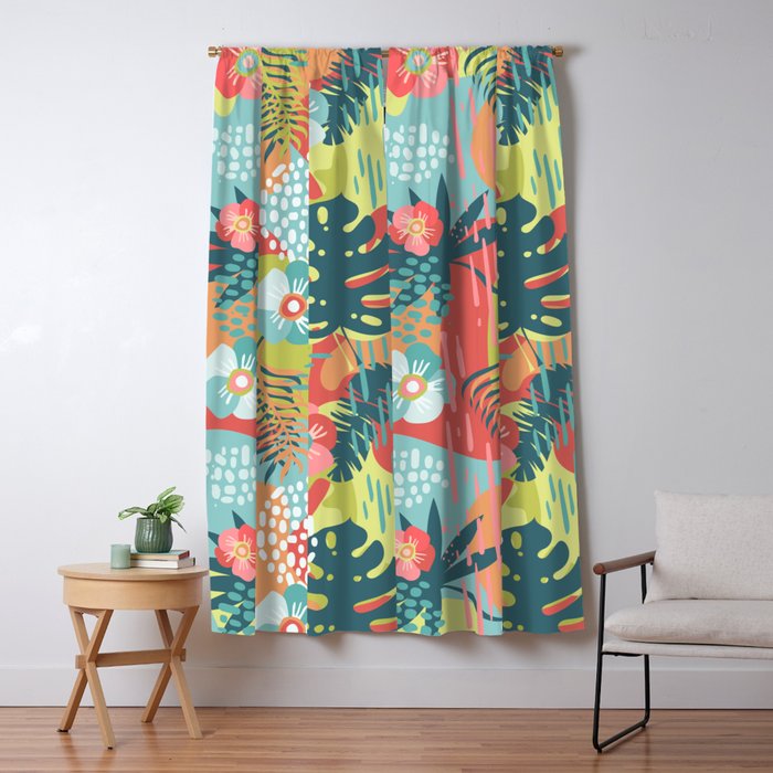 Abstract Tropical Rainforest Palm Leaves And Flowers In Bold
