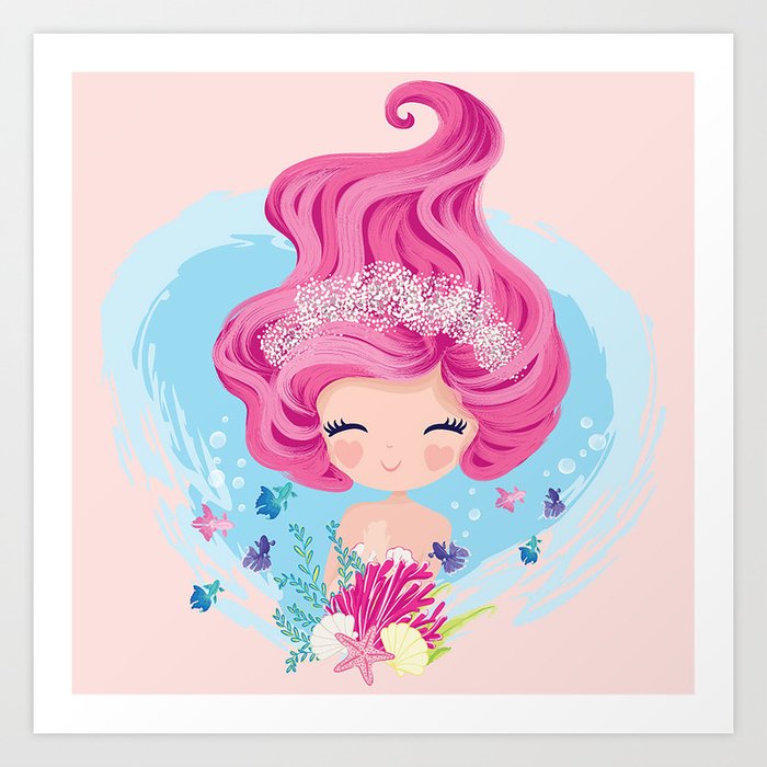 Cute Little Mermaid Pattern Art Print By Senaykurtulus Society6