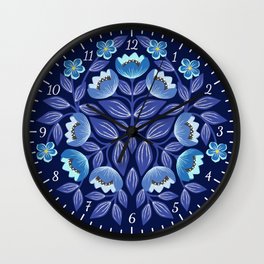 Blue floral clock with numbers  Wall Clock