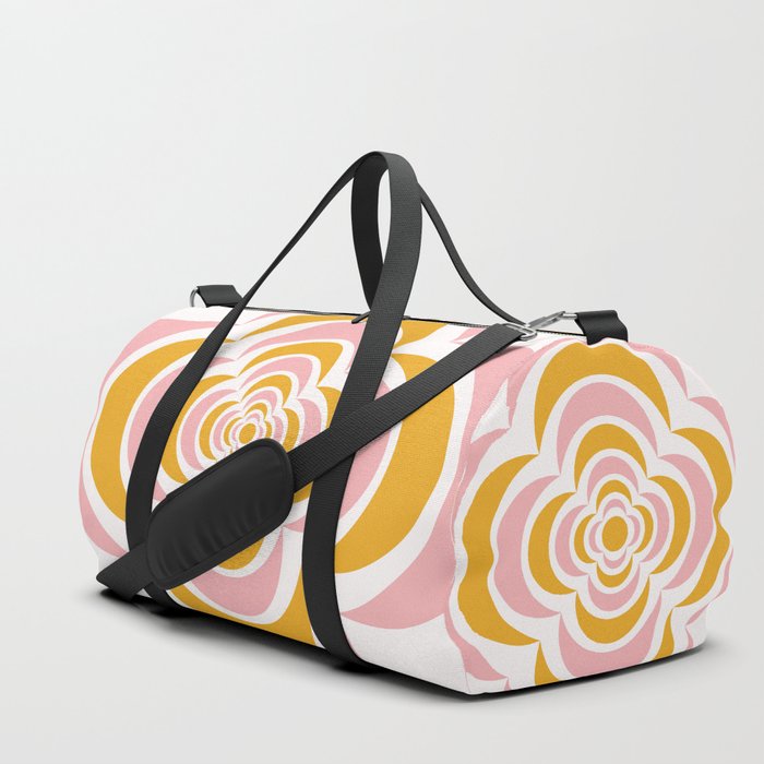 Floral Abstract Shapes 3 in Mustard Yellow Gold Pink Duffle Bag