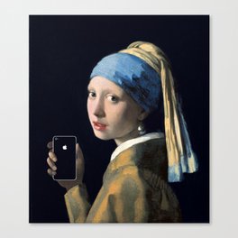 Girl with a pearl earring and an iPhone Canvas Print