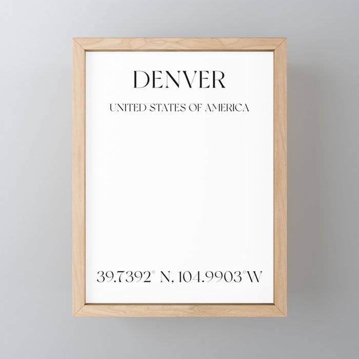 Denver latitude and longitude Framed Mini Art Print