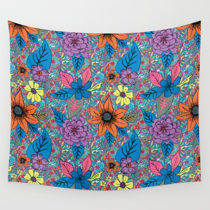 70s floral Wall Tapestry by Lara Gurney Society6