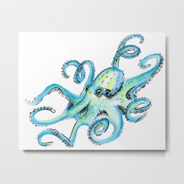 Blue Octopus Watercolor Metal Print