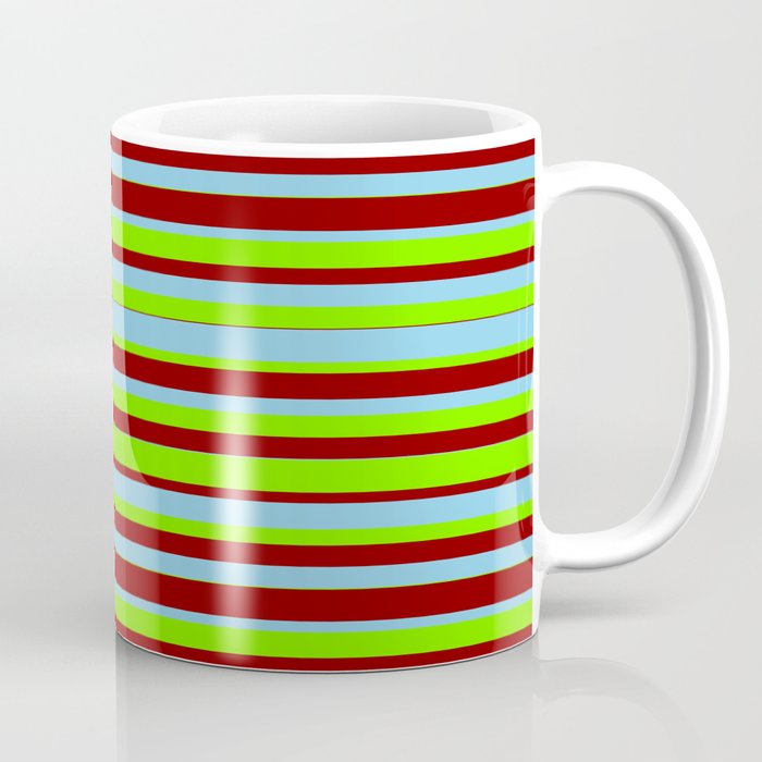 Sky Blue, Green & Dark Red Colored Lined Pattern Coffee Mug