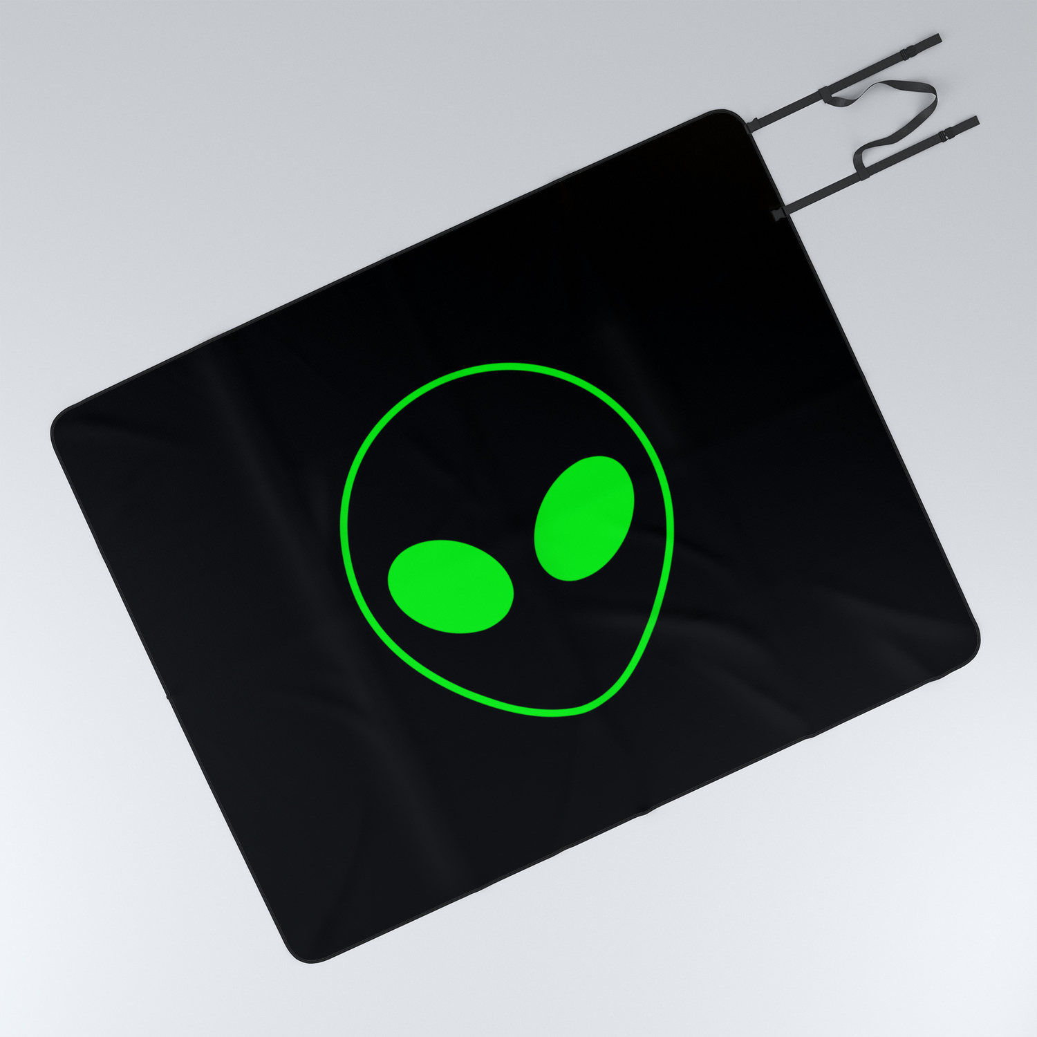 Bright Neon Green Alien Head On Black Picnic Blanket By Podartist Society6