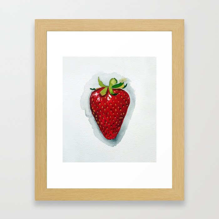 Strawberry Watercolor Illustration Framed Art Print
