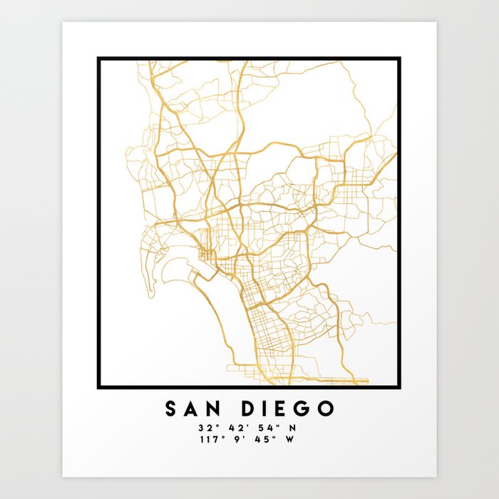 SAN DIEGO CALIFORNIA CITY STREET MAP ART Art Print