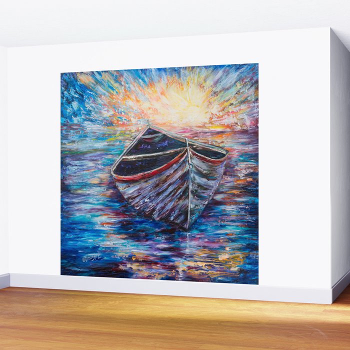 Wooden Boat At Sunrise Original Oil Painting With Palette Knife Wooden Boat At Sunrise Original Oil Painting With Palette Knife Society6 Decor