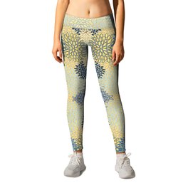 Floral Print, Yellow, Gray, Blue, Teal Leggings | Dorm, Colorful, Floralprint, Colourful, Flowers, Pattern, Graphicdesign, Bathroom, Bedroom, Flower 