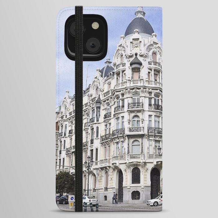 Spain Photography - White Beautiful  Building In Down Town Madrid iPhone Wallet Case