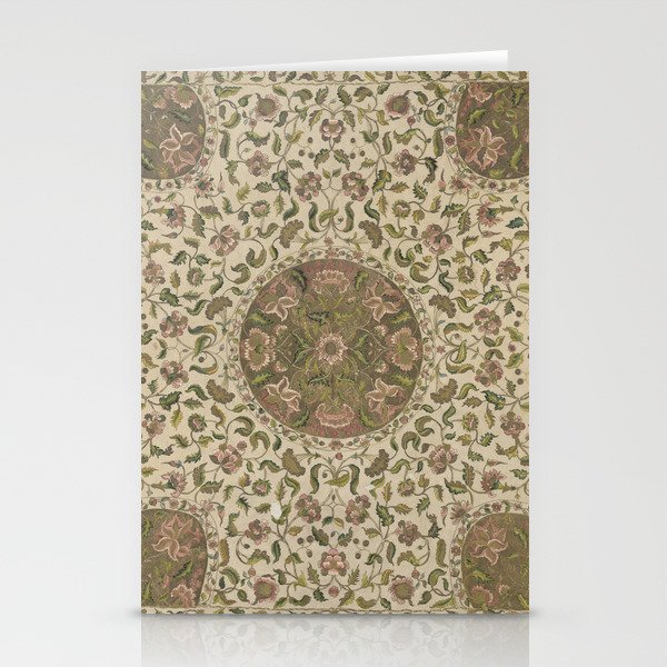 Antique Floral Embroidered Silk Bedspread Stationery Cards