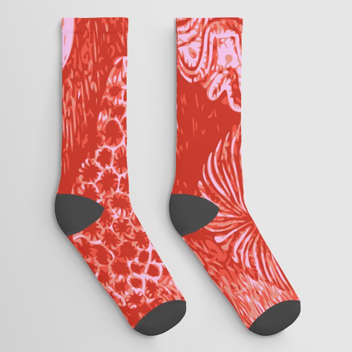 Colorful Coral Garden Underwater Ocean Scenery with Water Plants and Animals Socks