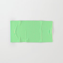 [ Thumbnail: Green & Tan Colored Lined Pattern Hand & Bath Towel ]