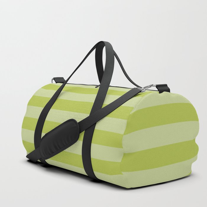 Avocado Green Horizontal Summer Cabana Beach Picnic Stripes Duffle Bag