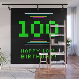 [ Thumbnail: 100th Birthday - Nerdy Geeky Pixelated 8-Bit Computing Graphics Inspired Look Wall Mural ]