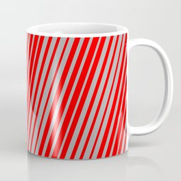 [ Thumbnail: Dark Grey & Red Colored Lines/Stripes Pattern Coffee Mug ]