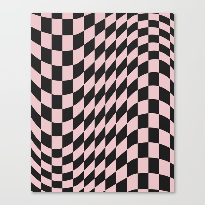 Warped Checkerboard Pattern in Black & Lavender Canvas Print