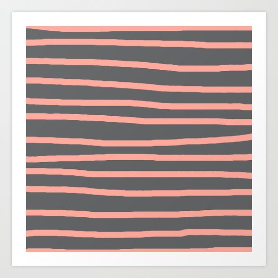 Simply Drawn Stripes Salmon Pink on Storm Gray Art Print
