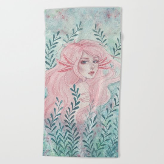 Axolotl girl Beach Towel