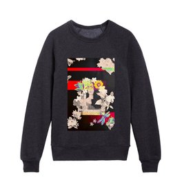 Frida Glitch Collage Kids Crewneck | Flowers, Glitchmanipulation, Fridakahlo, Collage, Dragonfly, Yellow, Mexican, Blue, Paper, Red 