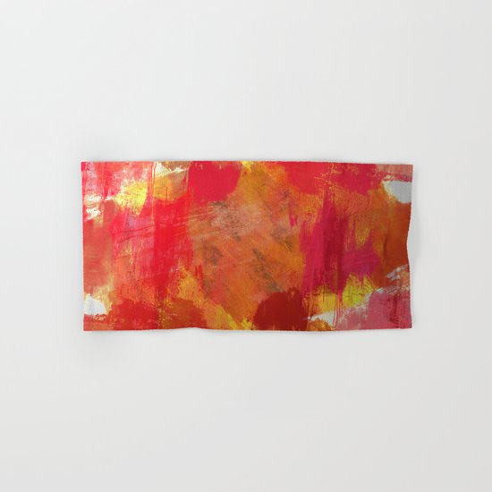 Fight Fire With Fire - Textured Metallic Abstract in red, white, black, orange and yellow Hand & Bath Towel