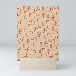 Organic Hieroglyph Abstract Pattern in Mid Mod Burnt Orange and Beige Mini Art Print