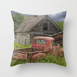 Old Chevy Pickup and Abandoned Farm House Throw Pillow