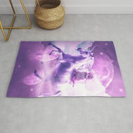 Kitty Cat Riding On Flying Space Galaxy Unicorn Area & Throw Rug