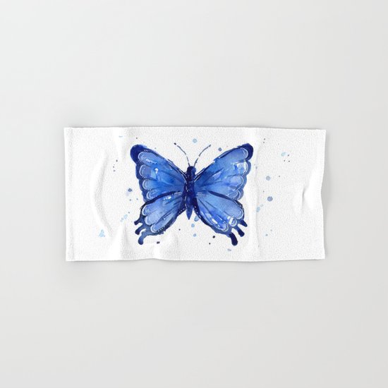 Butterfly Blue Watercolor Animal Painting Hand & Bath Towel