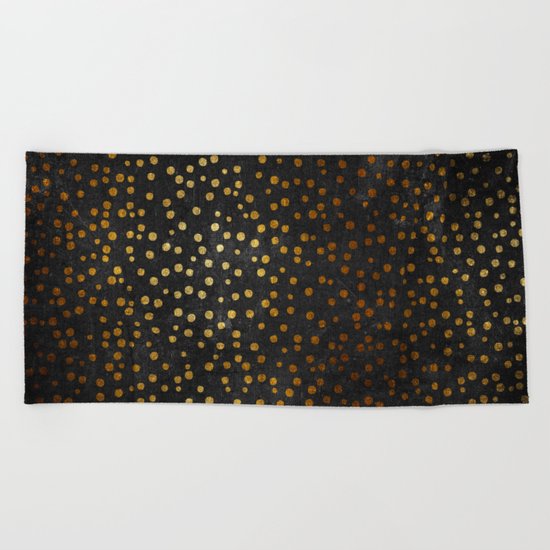 Gold polkadots dots on black backround-Elegant and Luxury Design Beach Towel