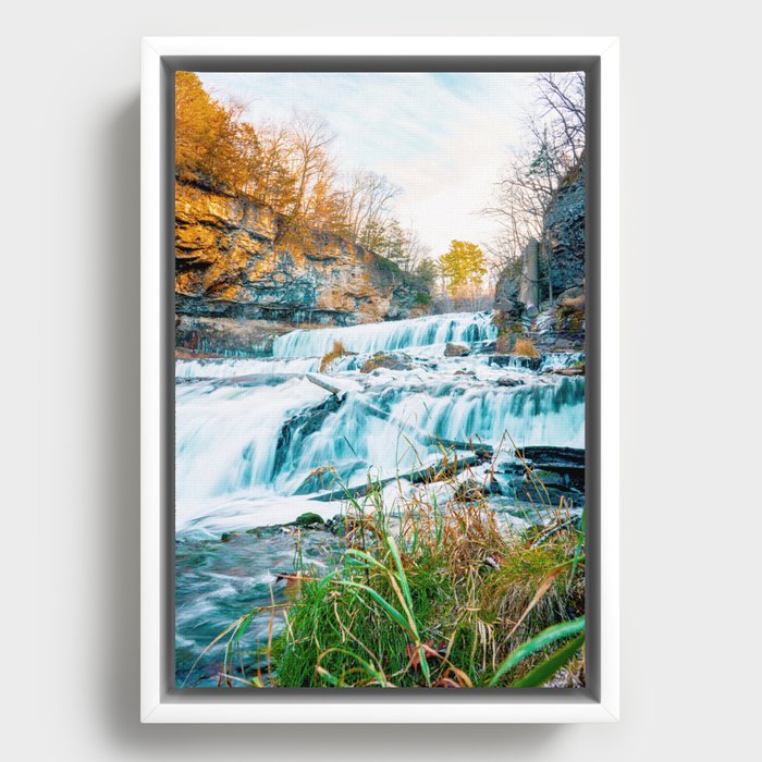 The Colorful Waterfall | Long Exposure Photography Framed Canvas