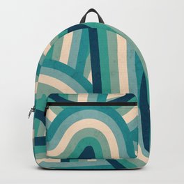 Teal Vintage Faded 70's Style Rainbow Stripes Backpack | Nautical, Itsjensworld, Digital, Waves, Seagreen, Rainbow, Stripes, Teal, Boho, Turquoise 
