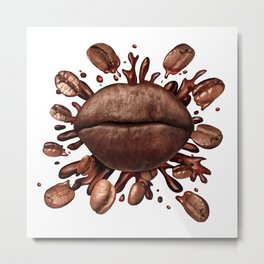 Coffee Lips Metal Print | Pop Surrealism, Kiss, Coffeebeans, Love, Mouth, Funny, Splash, Lips, Digital, Illustration 