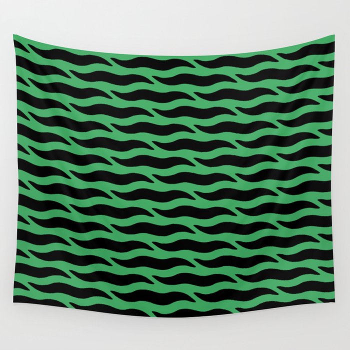 Tiger Wild Animal Print Pattern 344 Black and Green Wall Tapestry