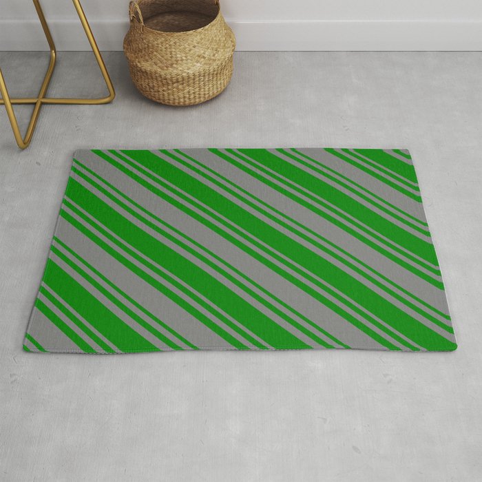 Green & Gray Colored Stripes Pattern Rug