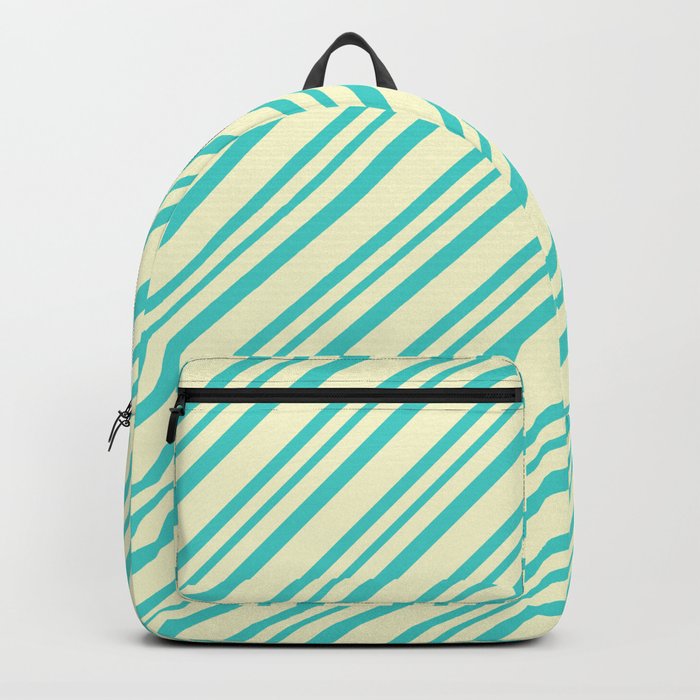 Light Yellow and Turquoise Colored Lined Pattern Backpack