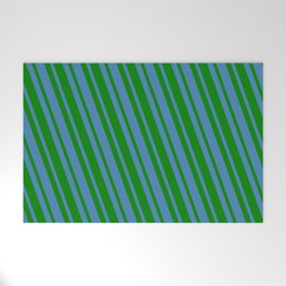 [ Thumbnail: Blue and Green Colored Lines Pattern Welcome Mat ]