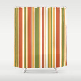 Retro Stripes - Mid Century Modern 50s 60s 70s Pattern in Green, Orange, Yellow, and White Shower Curtain