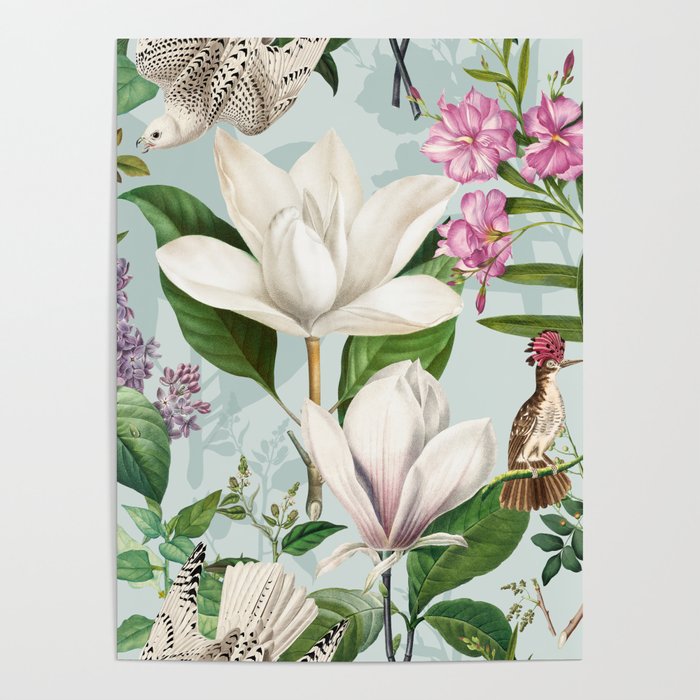 Magnolia Lilac and Birds Poster
