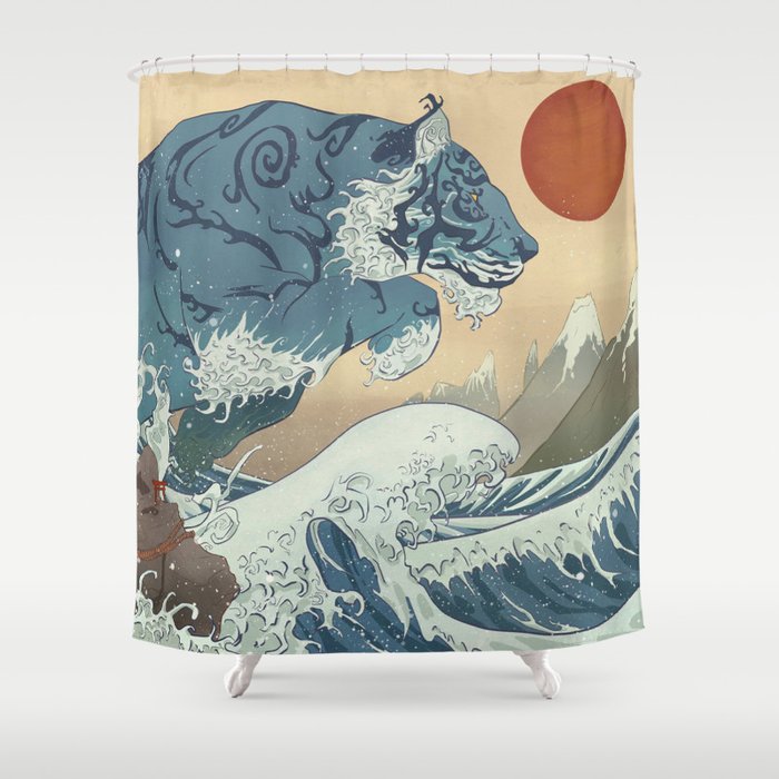 Ukiyo-e Tiger in the Waves Shower Curtain
